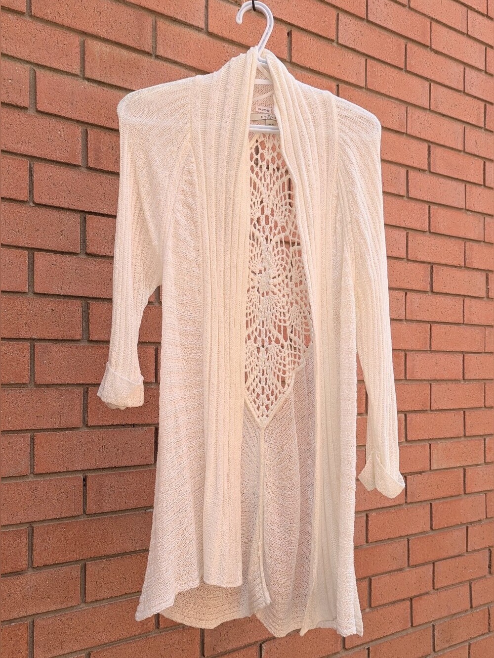 Elegant Womens (Medium) Cream Knit Crochet Lightweight Cardigan/Sweater